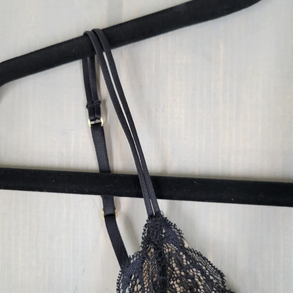 Madewell Lace Bralette Women Small Black‎ Nude Excellent Triangle Mesh Lined